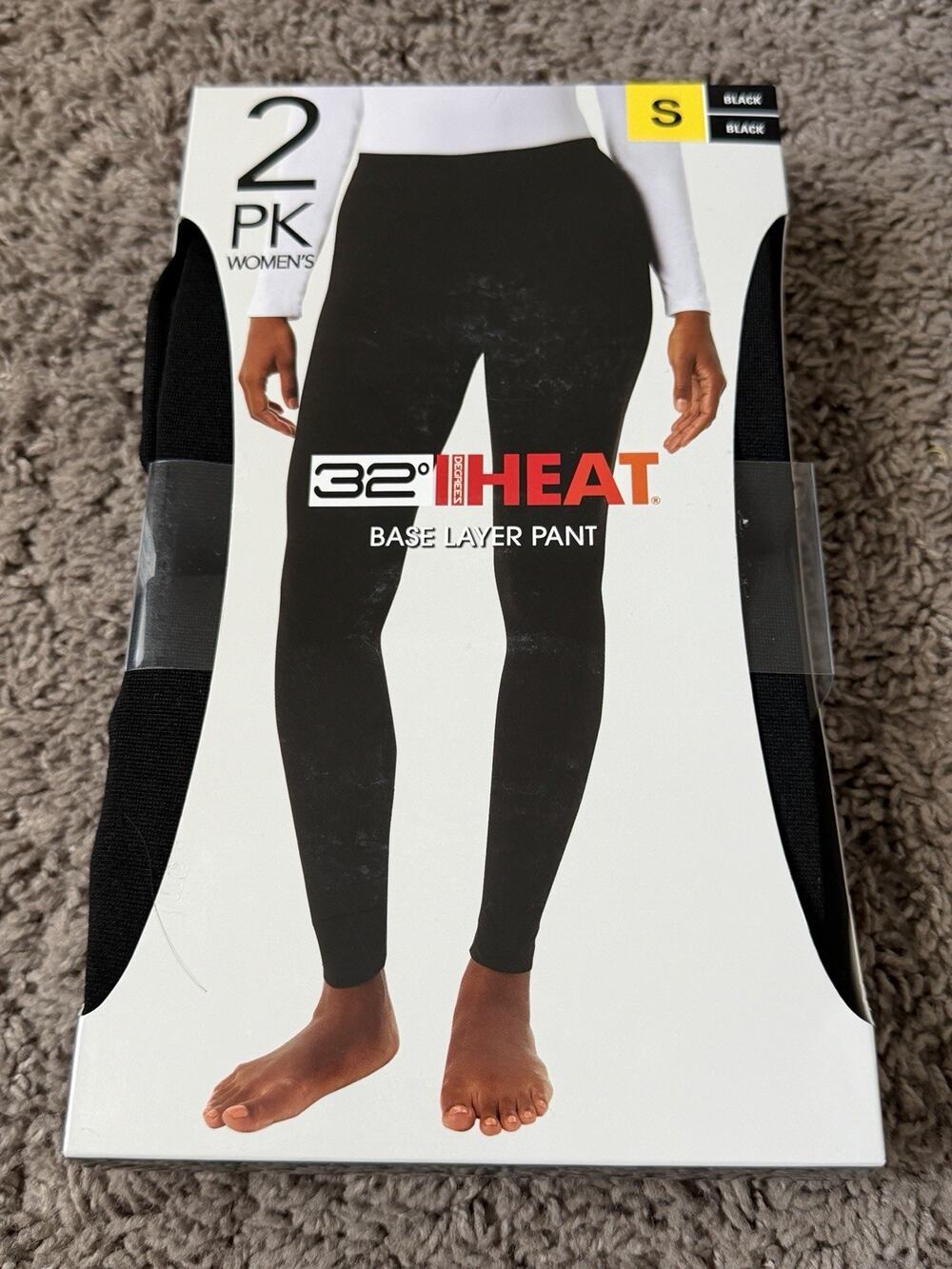 32 Degrees Heat Women's 2 Pack Base Layer Pants, Black, Size S
